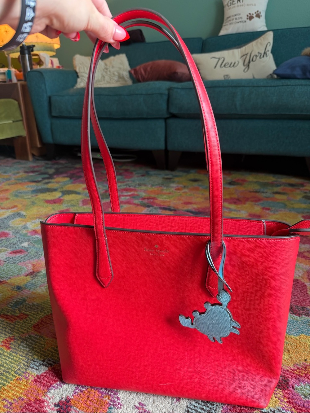 Bright Red Kate Spade Marlee Tote w/ Blue Crab Charm